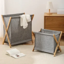 Large Foldable Wooden Laundry Basket Home Use Dirty Clothes Hamper Bathroom Laundry Storage Organizer Clothes Storage Solutio
